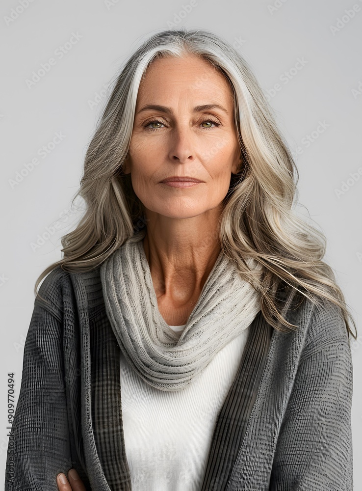 Fototapeta premium Portrait of a Mature Woman with Gray Hair