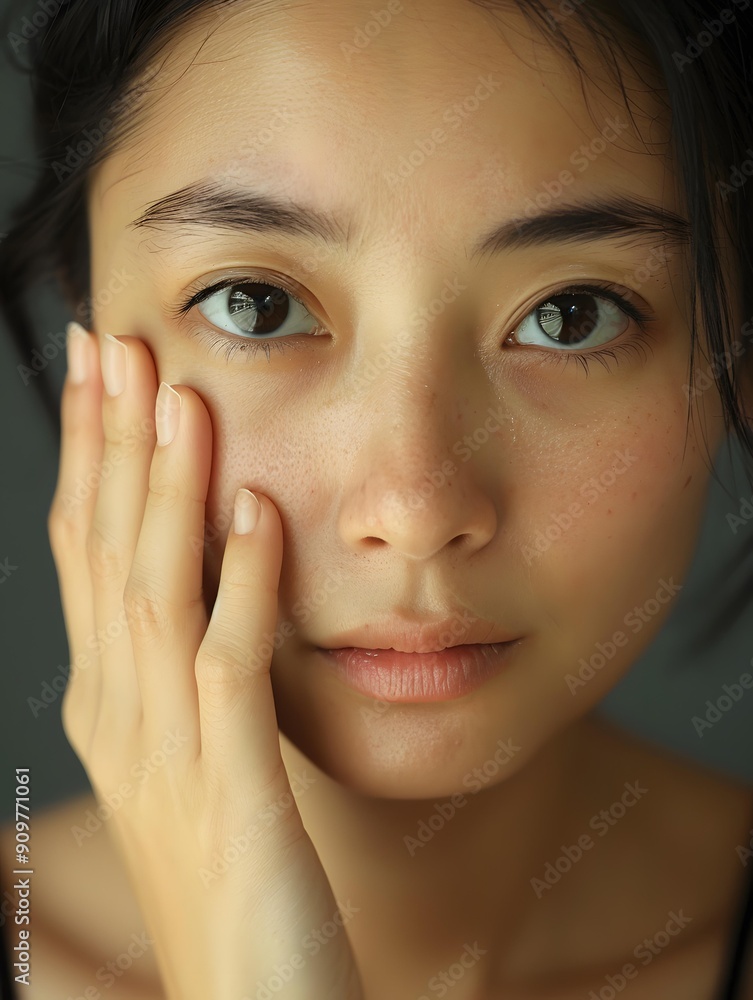Close Up Portrait of a Young Asian Woman With Her Hand on Her Face Close Up Portrait of a Young Asian Woman With Her Hand on Her Face
