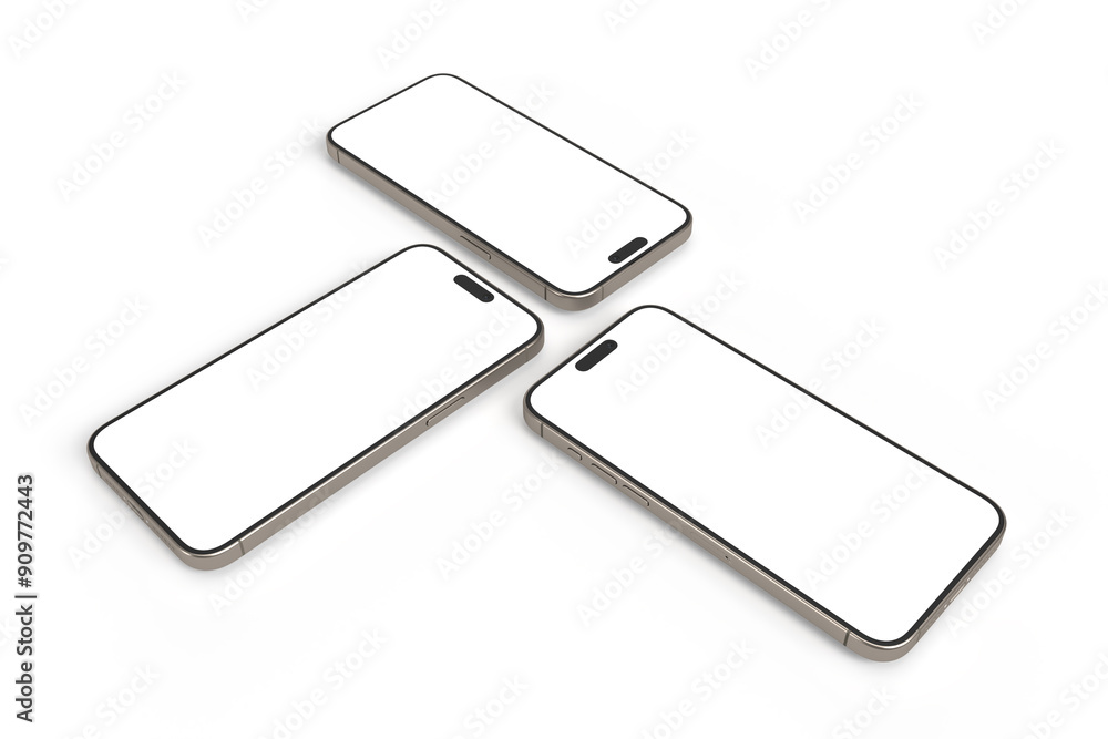 three lied white smartphones isolated on white three lied white smartphones isolated on white