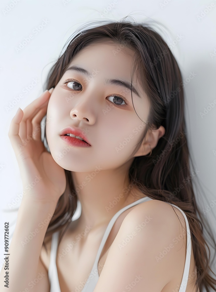 Portrait of a Beautiful Young Asian Woman with Long Dark Hair Portrait of a Beautiful Young Asian Woman with Long Dark Hair