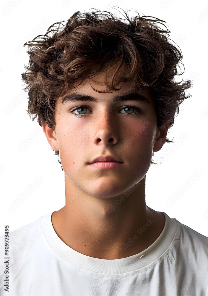 Portrait of a Young Man with Curly Hair and Freckles Portrait of a Young Man with Curly Hair and Freckles