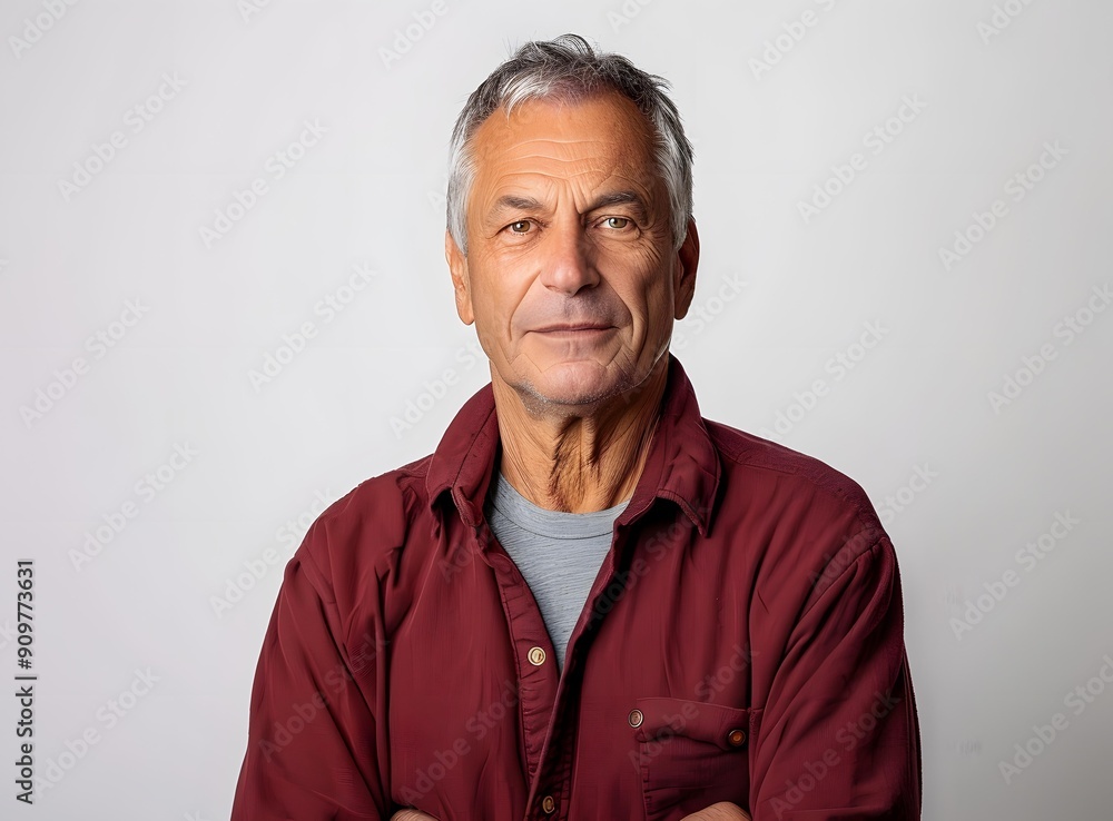 Fototapeta premium Portrait of a Senior Man with Grey Hair Wearing a Red Shirt