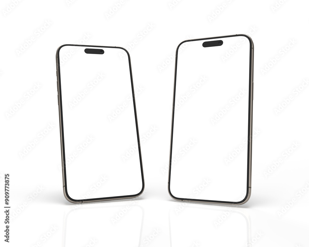 front view of two white smartphones isolated on white front view of two white smartphones isolated on white