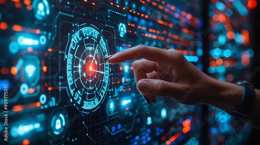 Hand Interacting with Futuristic Interface Hand Interacting with Futuristic Interface