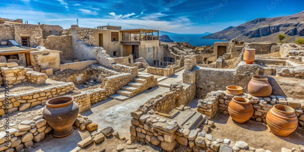 Ancient Minoan Ruins Of Akrotiri On Santorini Greece With Well ancient-minoan-ruins-of-akrotiri-on-santorini-greece-with-well