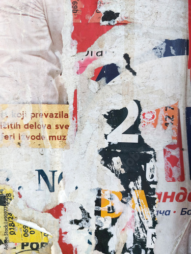 Torn and ripped street poster background, abstract and artistic old paper backdrop