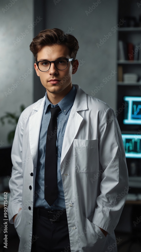 young guy scientist on office background with copy space portrait young guy scientist on office background with copy space portrait