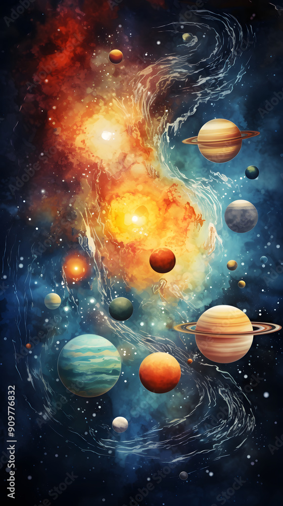 Artistic watercolor universe planet graphic poster background Artistic watercolor universe planet graphic poster background