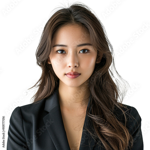 Elegant asian lady in business attire isolated on transparent background