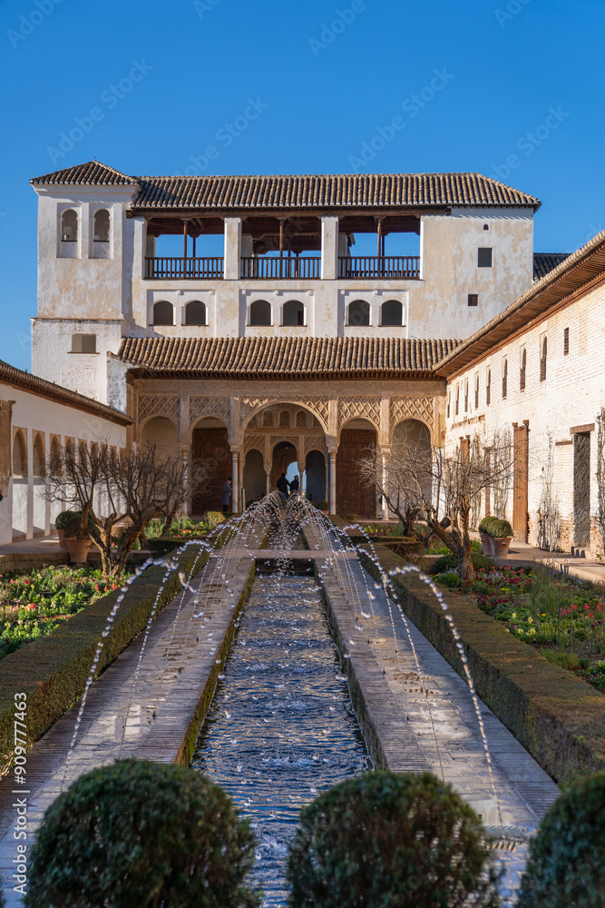 Φωτογραφία Vertical view of the courtyard of the Acequia in Alhambra Palace on a sunny day