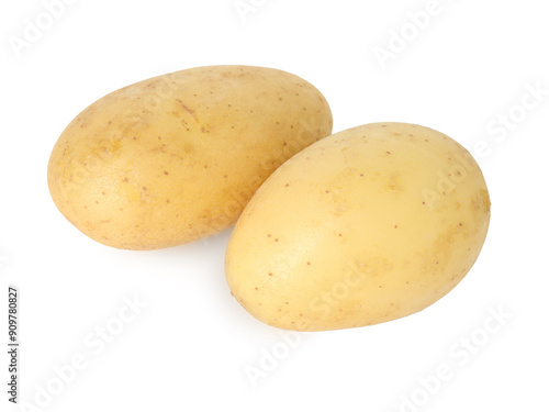 Two young fresh potatoes isolated on white