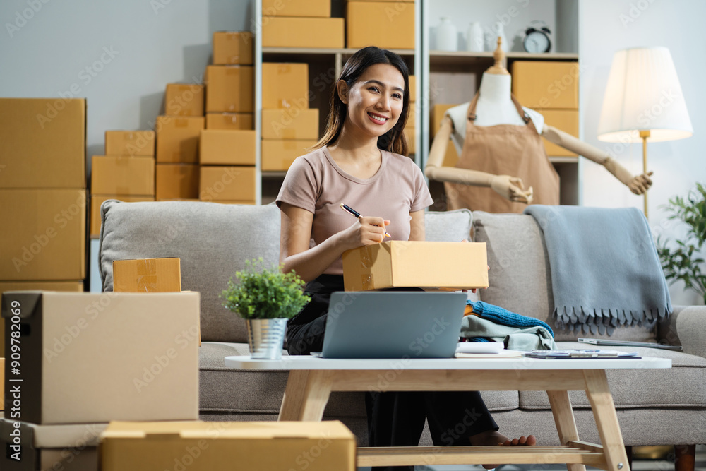 Successful Woman online seller. small business entrepreneur SME or Asian woman working freelance with online sell at home. Successful Woman online seller. small business entrepreneur SME or Asian woman working freelance with online sell at home.
