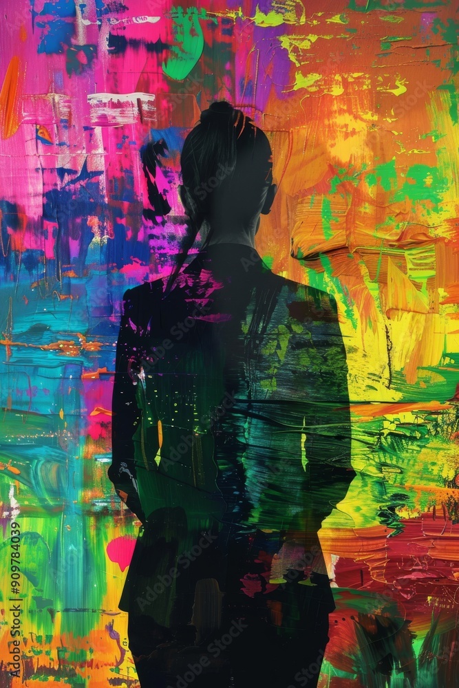 Businesswoman with a vivid abstract color scene. Businesswoman with a vivid abstract color scene.