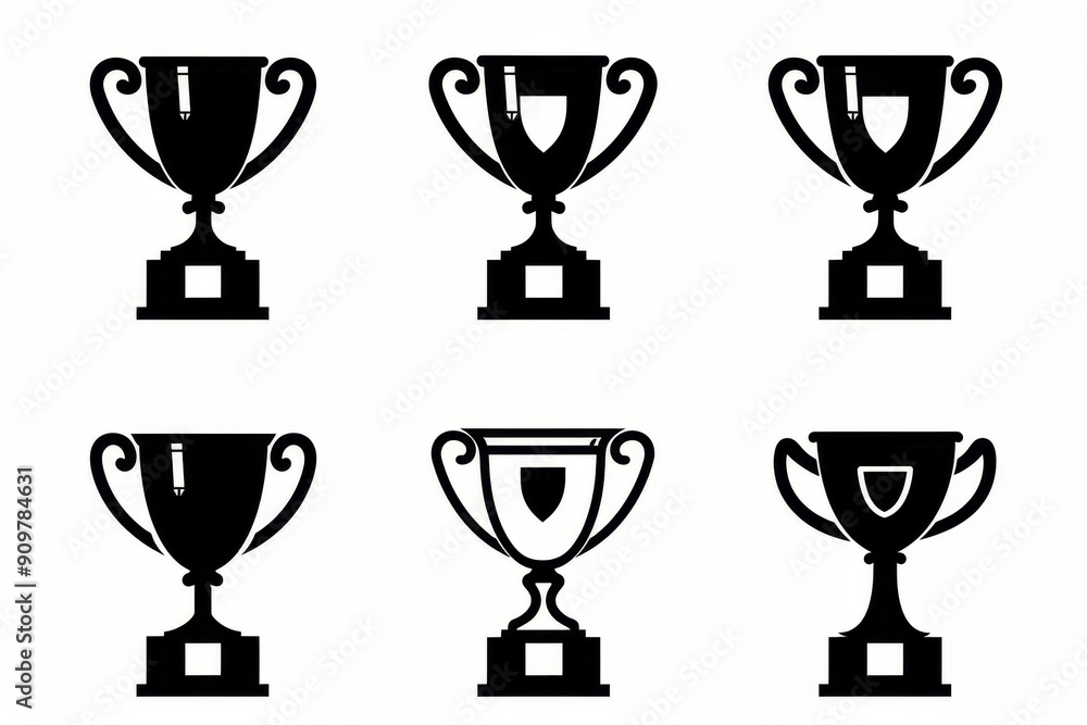 Trophy cups, golden goblet, silver reward, champion bowls. Contest winner award collection, prize cup Trophy cups, golden goblet, silver reward, champion bowls. Contest winner award collection, prize cup