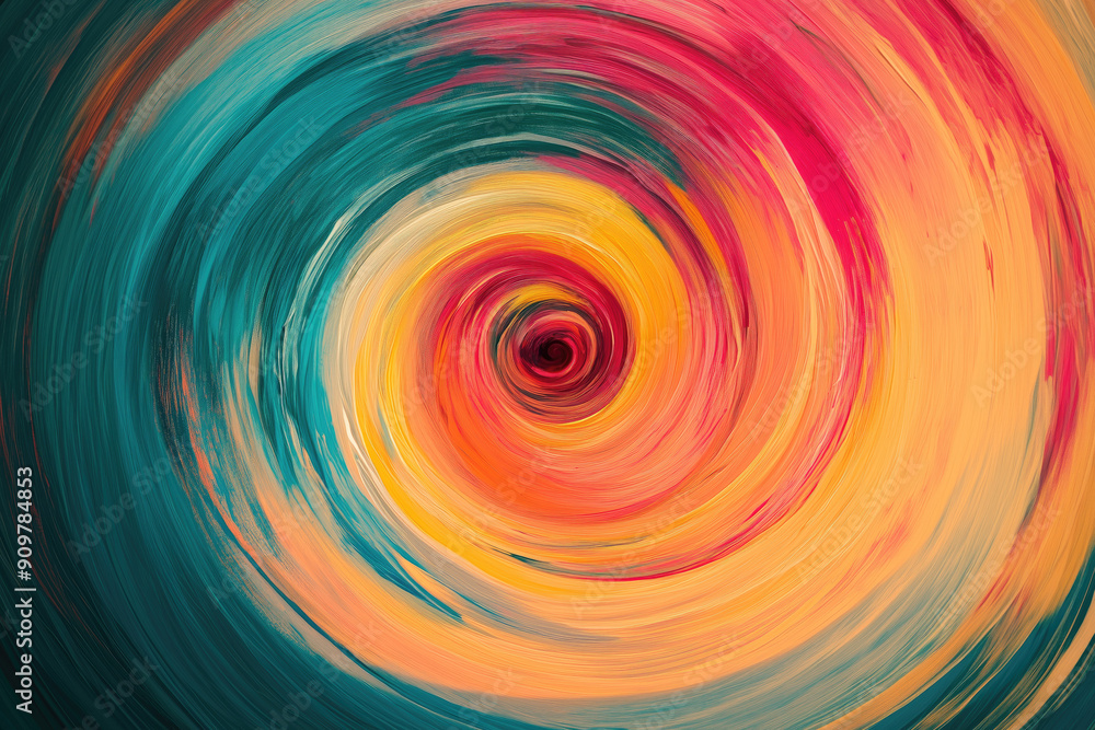 Painting of circle shapes with yellow green red patterns Painting of circle shapes with yellow green red patterns