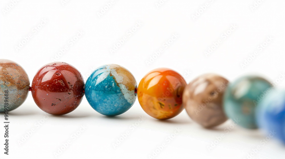 Close-Up of Prayer Beads Highlighting Texture and Color Against White Background Close-Up of Prayer Beads Highlighting Texture and Color Against White Background