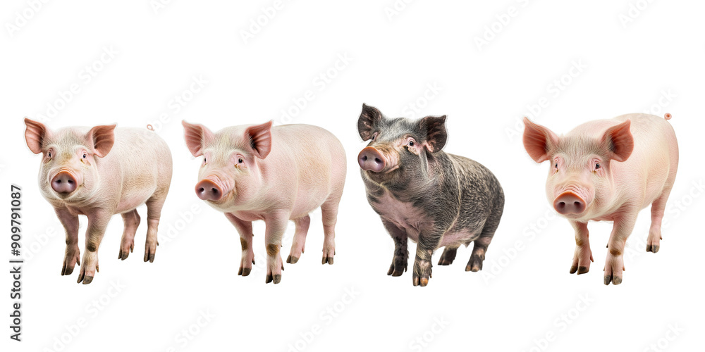 Set of whole pigs on white background. Set of whole pigs on white background.