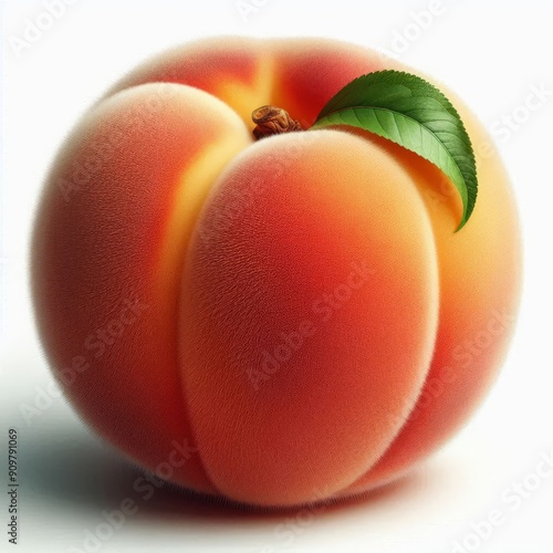 A ripe velvety peach with a fuzz covered skin and a juicy golden photo