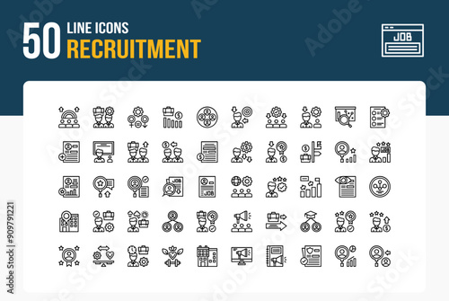 Set of 50 Recruitment icons related to Inclusion, Equal Opportunity, Gender Equality, Job Market Line Icon collection