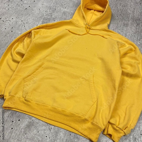 Yellow hoodie urbanwear Mock up vintage style mock photo