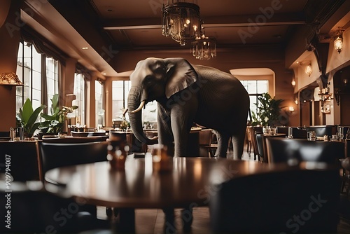 restaurant the elephant vegetarian destruction chair awkward photo cafes brick table baby apartment mammal calm hulking boy ungainly concept break chaos breakfast eatery renovation grass decor idea