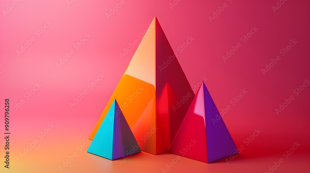 Colorful Abstract Pyramid Shapes on Pink Background Colorful Abstract Pyramid Shapes on Pink Background