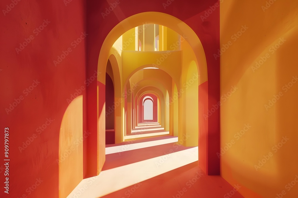Abstract 3D Interior Architecture With Arched Hallway And Warm Color Scheme Abstract 3D Interior Architecture With Arched Hallway And Warm Color Scheme