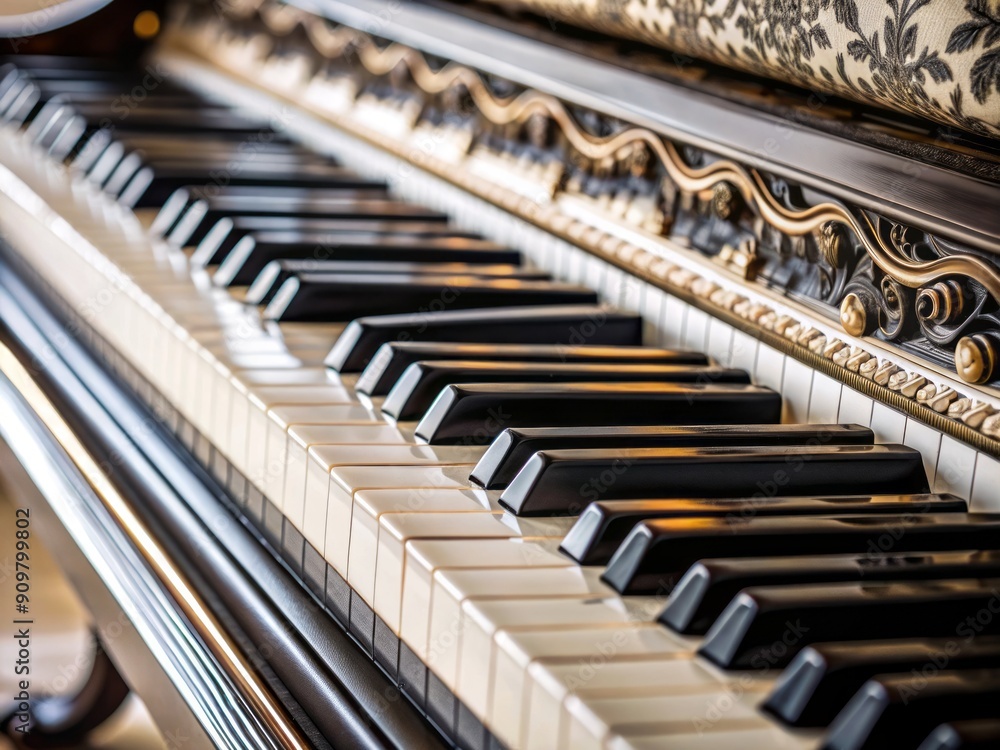 Timeless elegance shines in this close-up of a traditional black and white piano keyboard, with selective focus highlighting the intricate details of the classic keys. Timeless elegance shines in this close-up of a traditional black and white piano keyboard, with selective focus highlighting the intricate details of the classic keys.