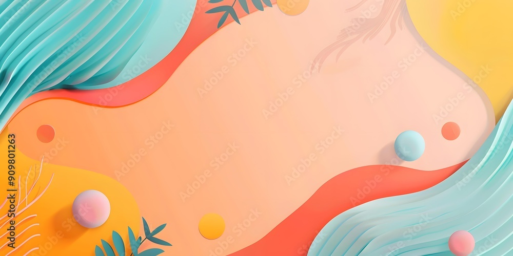 Abstract Background with Colorful Wavy Shapes and Leaves Abstract Background with Colorful Wavy Shapes and Leaves
