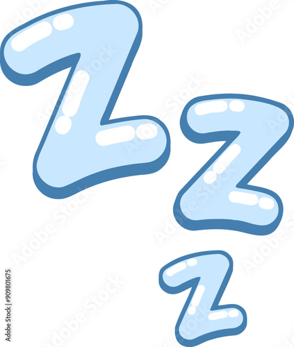 Sleep zzz sign. Bedtime bubble speech symbol. Nap time blue sticker isolated on white. Relax and rest cartoon simple art