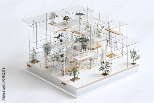 Architectural Model with Transparent Structure and Greenery