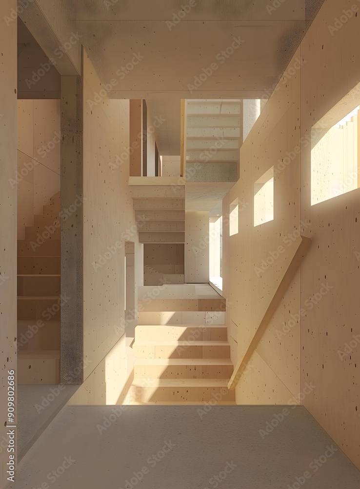 Modern Minimalist Staircase Interior Design With Concrete Walls And Wood Steps Modern Minimalist Staircase Interior Design With Concrete Walls And Wood Steps