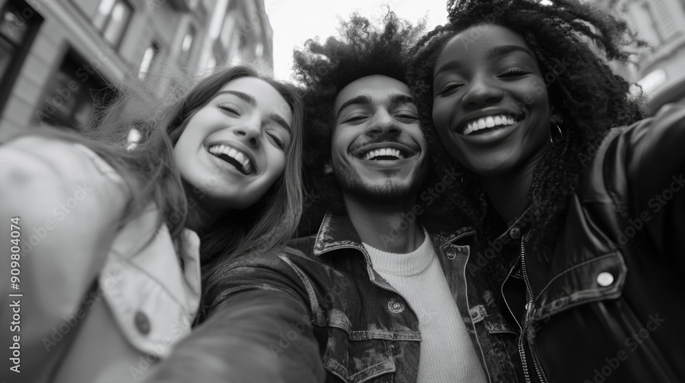 Friends smiling and taking a photo together Friends smiling and taking a photo together