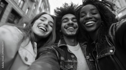 Friends smiling and taking a photo together