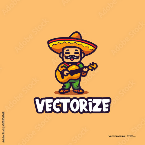 Mexican musician vector, logo, character, cartoon, illustration, eps10