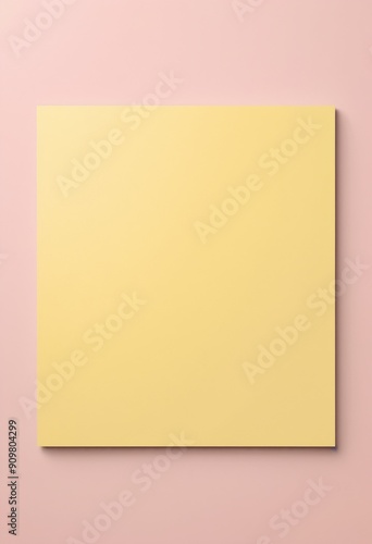 Pastel yellow card on pasel powdery pink background. Soft color frame. Elegant romantic wedding template. Valentine's Day, Mother's Day, Women's Day. Design for flyer. With copy space, blank photo