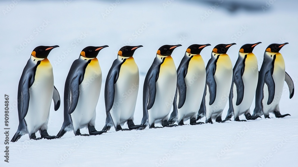Obraz premium Emperor penguins walking in a line.