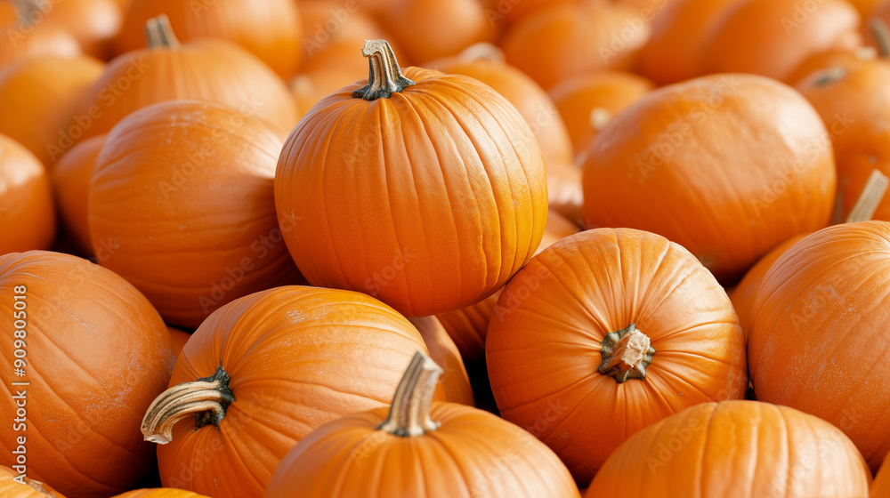 A pile of orange pumpkins with a single pumpkin in the middle A pile of orange pumpkins with a single pumpkin in the middle