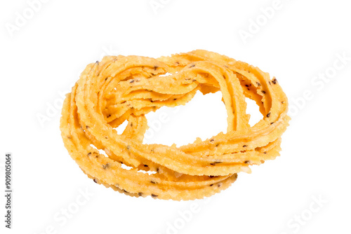 Murukku or murukulu crunchy deep fried traditional Indian snack. Isolated in transparent background commercial stock photo PNG file. photo