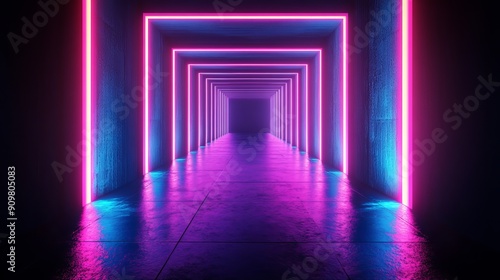 Neon Light Corridor With Vibrant Colorful Illumination at Night
