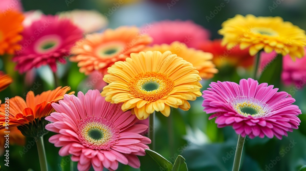 Vibrant Gerbera Daisies in Bloom at a Spring Garden Vibrant Gerbera Daisies in Bloom at a Spring Garden