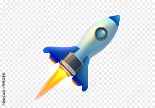 rocket on transparent background, startup object. Vector illustration