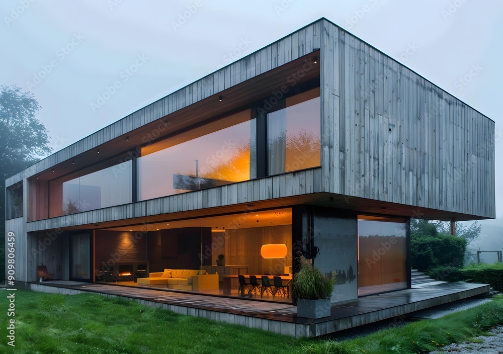 Modern Wooden House with Large Windows and a Deck Modern Wooden House with Large Windows and a Deck