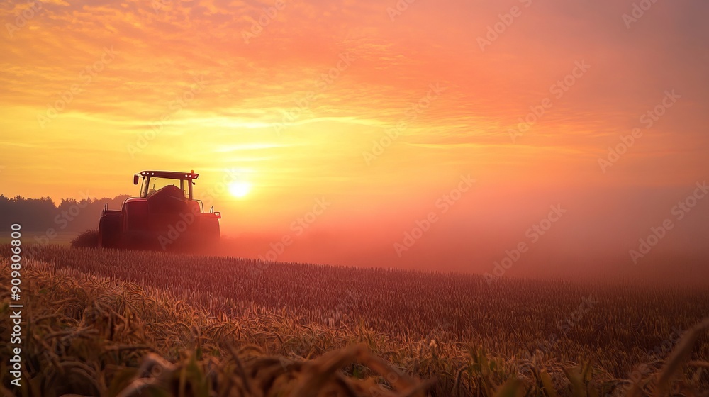 Fototapeta premium Sunset after harvest in Moulingen, Belgium.