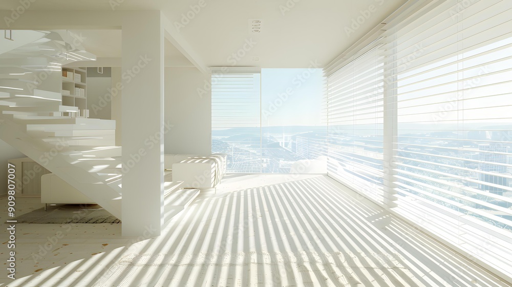 Obraz premium Modern White Interior Design with City View