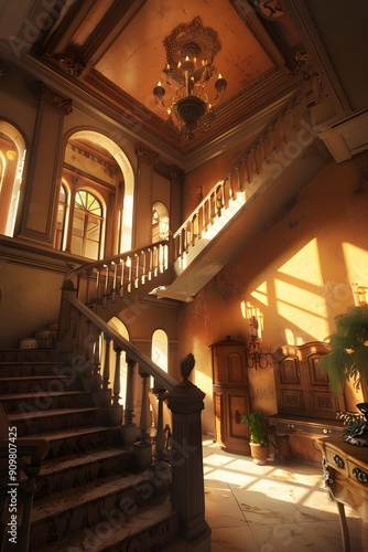 Grand Staircase in an Elegant Mansion