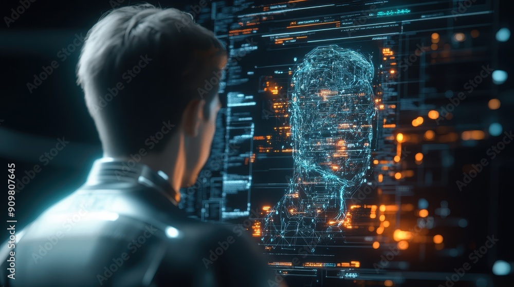 Futuristic AI Systems Predicting Technology Risks in Neon-Accented High-Tech Environment Futuristic AI Systems Predicting Technology Risks in Neon-Accented High-Tech Environment