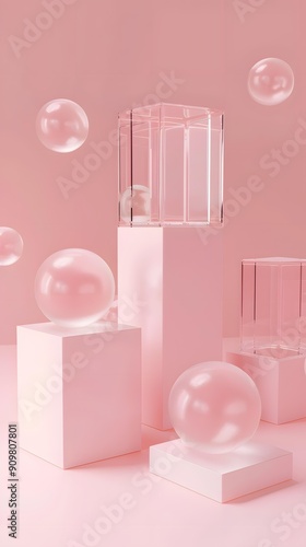 Pink Abstract Geometric Shapes 3D Render