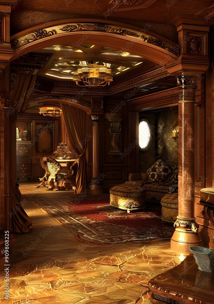 Obraz premium Luxury Interior Design with Golden Accents and Ornate Details