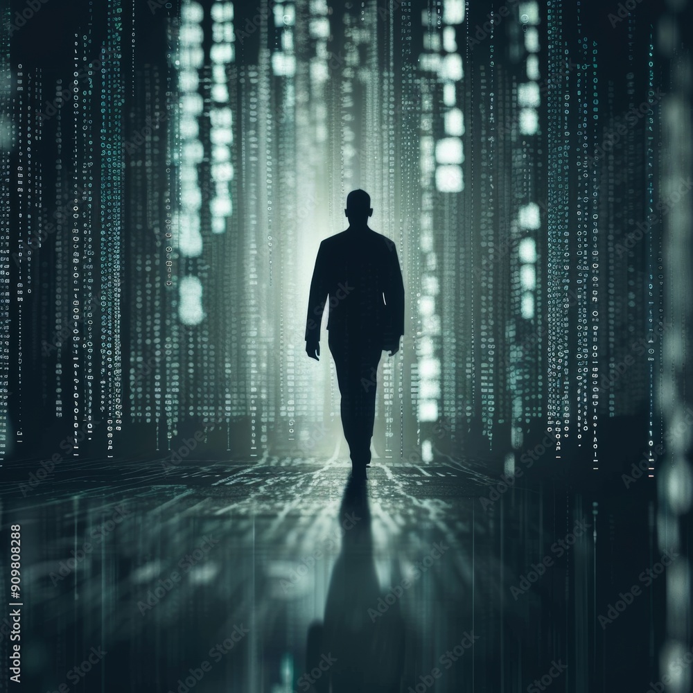 Shadowy figure representing digital security. Shadowy figure representing digital security.